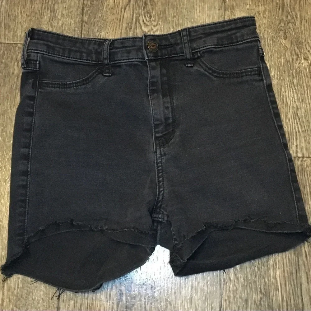 Hollister High Rise Denim Jeans Shorts DIY Cutoffs Cut Off Short Black 1 25
